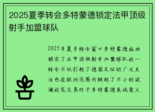 2025夏季转会多特蒙德锁定法甲顶级射手加盟球队