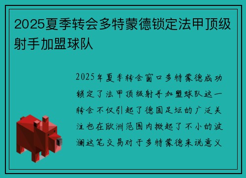 2025夏季转会多特蒙德锁定法甲顶级射手加盟球队